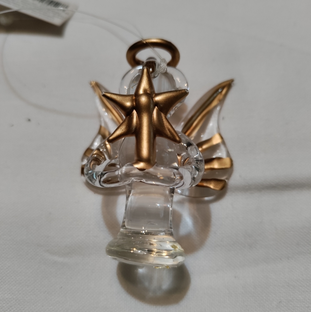 Gold and Clear Glass Angel Ornament By RUSS Handcrafted Collectable Vintage